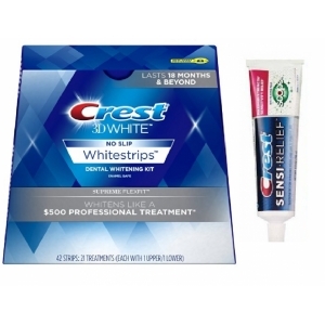 Отбеливающие полоски Crest Whitestrips Supreme FlexFit NEW Bonus +50% + паста Crest Sensi Relief